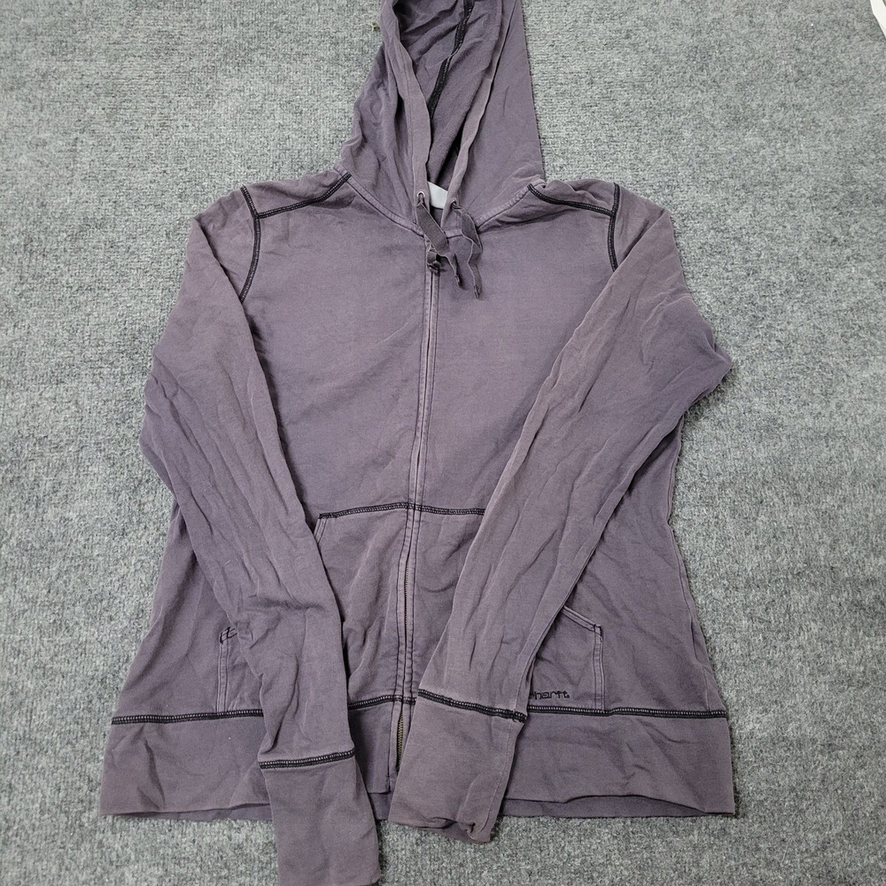 Carhartt Hoodie Womens Size L Purple Full Zip Lightweight Contrast Stitch Stain
